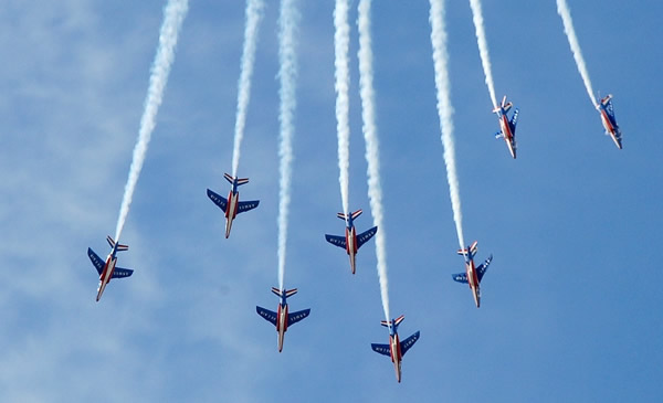 Aerial performance of the Patrouille de France flight demonstration team  Aerial performance of the Patrouille de France flight demonstration team